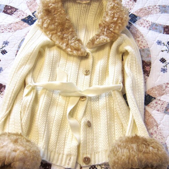 Vintage 70s ELAN FAUX FUR COLLAR CUFFS Knit WRAP SWEATER COAT - Picture 5 of 10